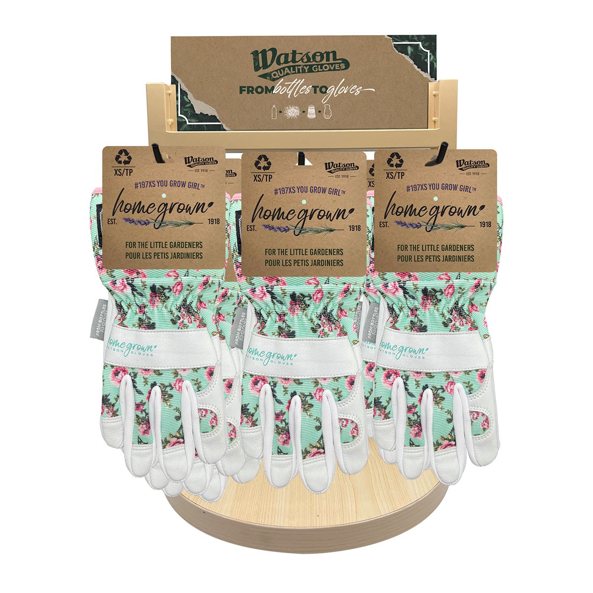 Watson Gloves 36pr Kids Glove Pre-Pack 6-Peg Spinner Rack