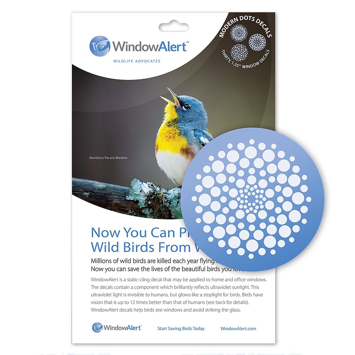 WindowAlert Modern Dots UV-Reflective Anti-Collision Bird Deterrent Window Decal — priced per each; minimum 12; multiples of 12
