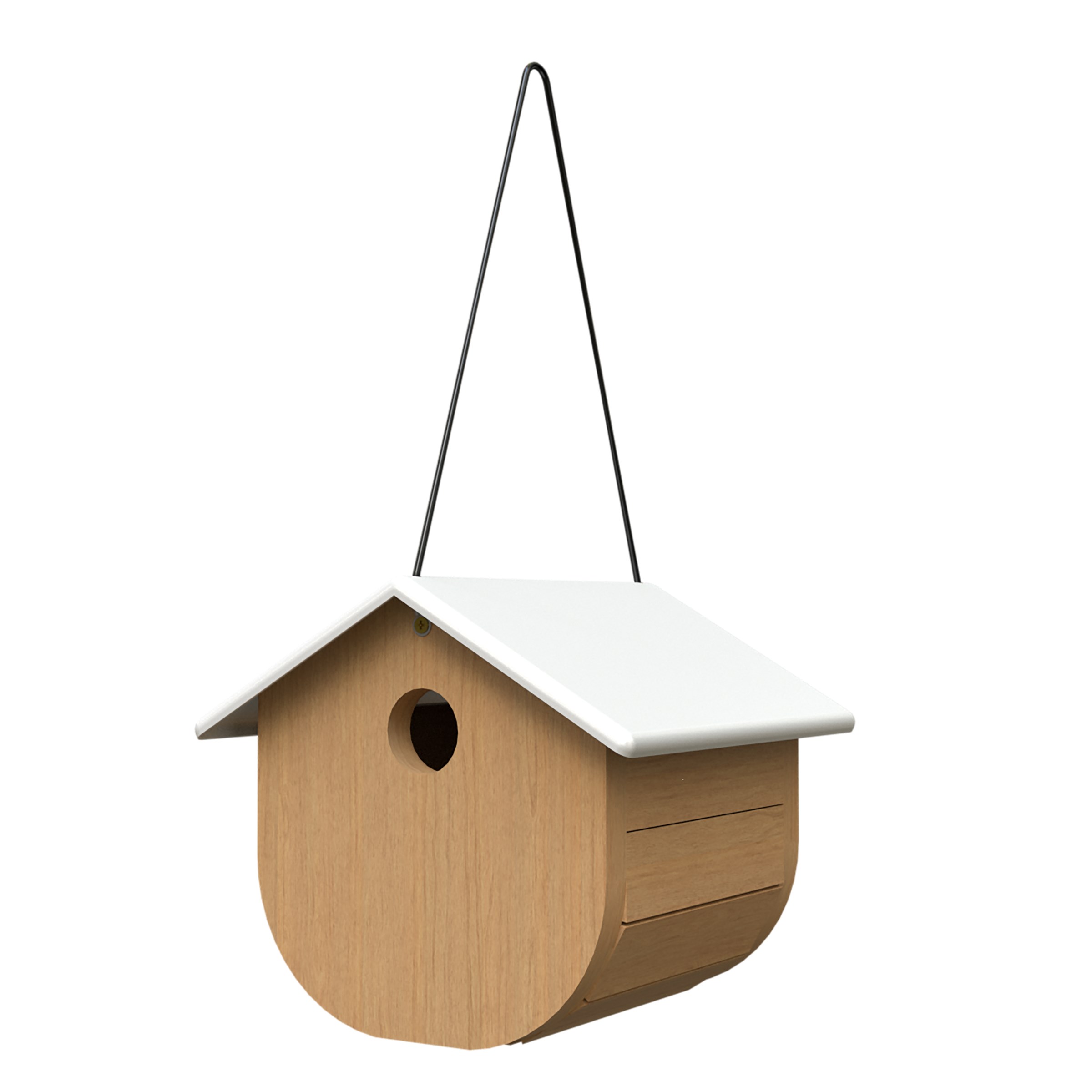 Woodlink Nordic Wren/Chickadee House with Teak Finish White Metal Roof — priced per each; minimum 4; multiples of 4