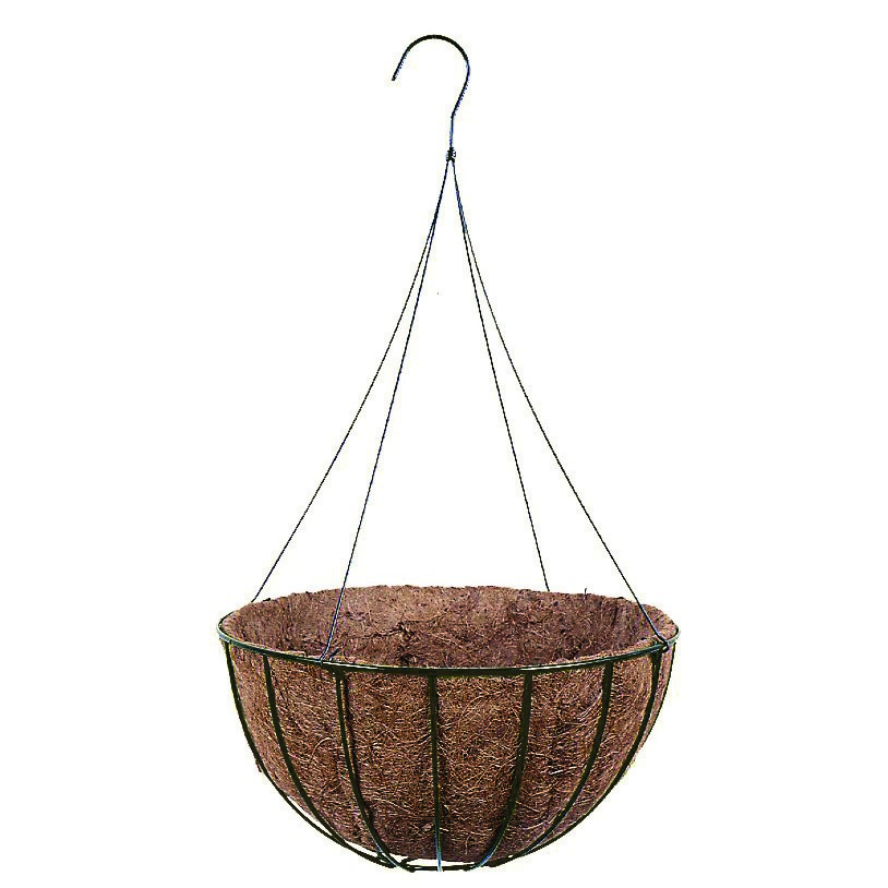 WSP 16" Wire Grow Basket With Coco Liner & 4 Leg Wire Hanger Black — priced per each; minimum 25; multiples of 25