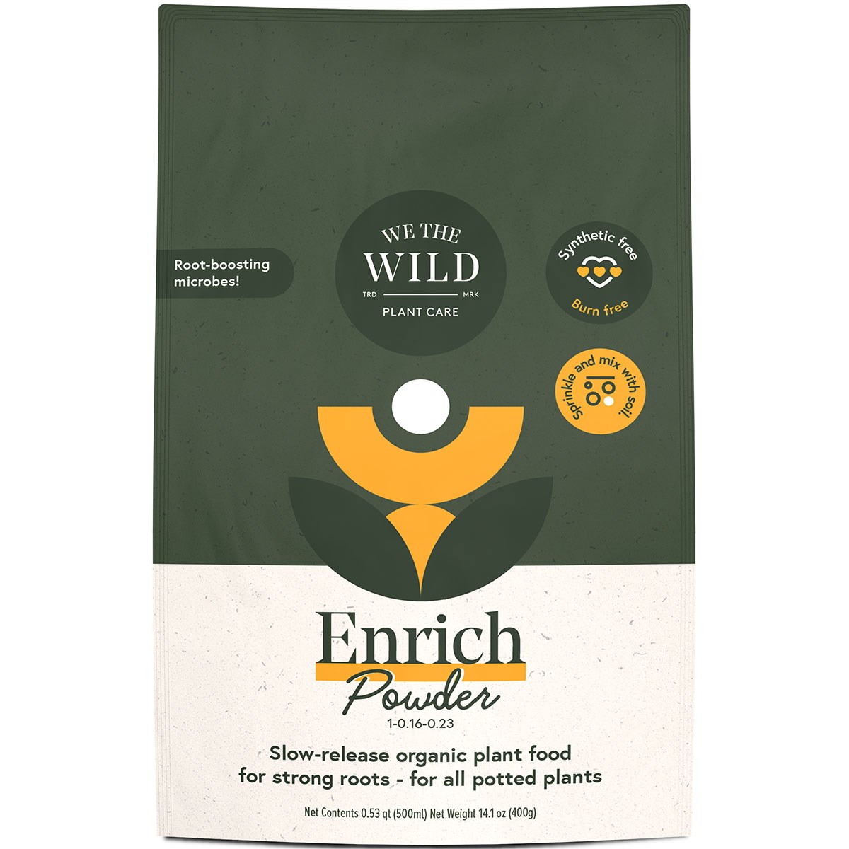 We The Wild 14oz Enrich Powder Soil Ammendment — priced per each; minimum 6; multiples of 6